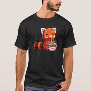 Camiseta Ramen Cute Rojo Panda Comer Noodles De Ramen Graci