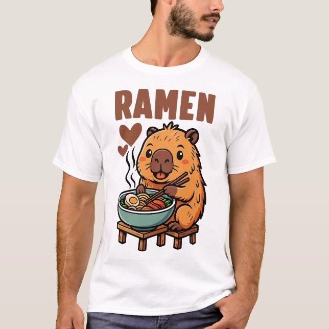 Camiseta Ramen de capybara Capybara divertido comiendo fide (Anverso)