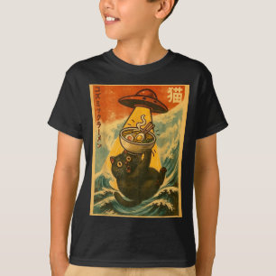 Camiseta Ramen de gato divertido anime japonés Ovni hombres