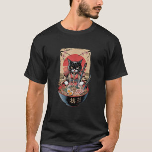 Camiseta Ramen de gato japonés divertido gráfico Kawaii Sam