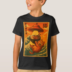 Camiseta Ramen de gato Ovni divertido anime japonés hombres