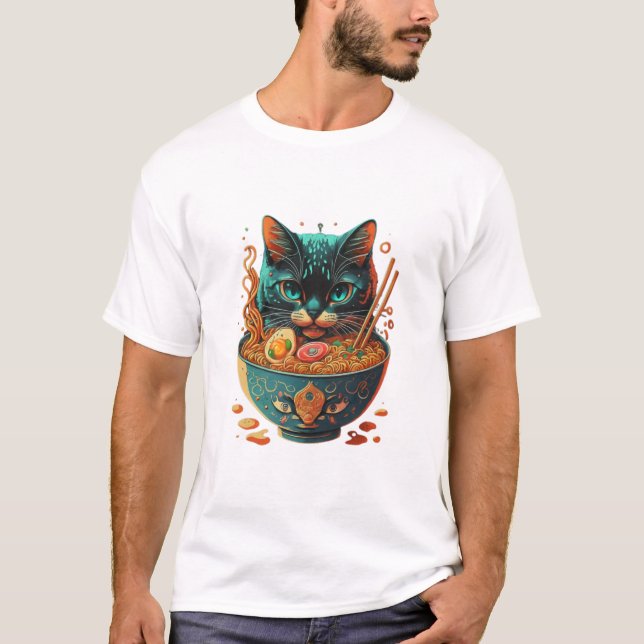 Camiseta ramen de gato, ramen de alimentación de felino, ra (Anverso)