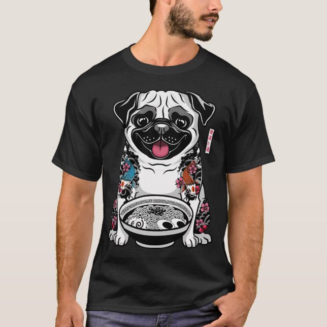 Camiseta Ramen de pug con tatuaje japonés (Anverso)