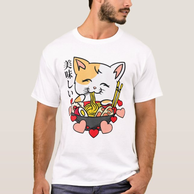 Camiseta Ramen - Gato animado - Manga Arte cultural japonés (Anverso)
