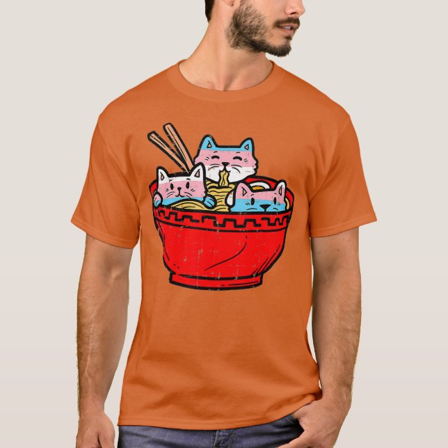 Camiseta Ramen gatos transgénero Bandera del Orgullo Trans  (Anverso)