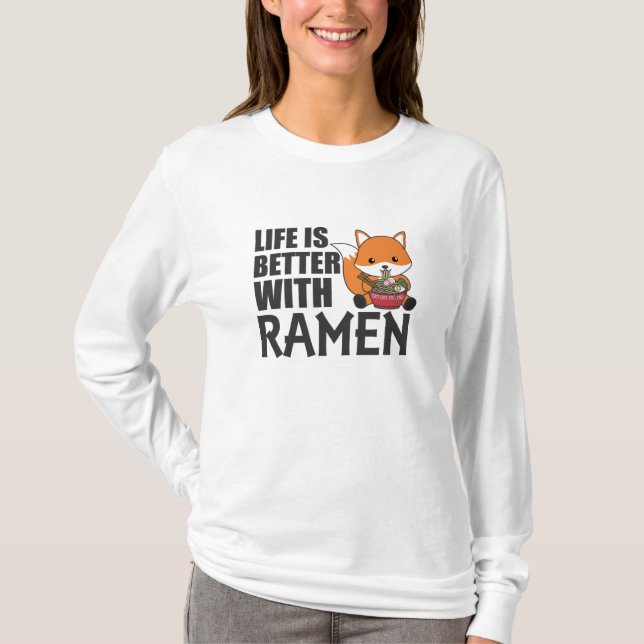 Camiseta Ramen Japanese Noodle Cute Fox Eats Ramen (Anverso)