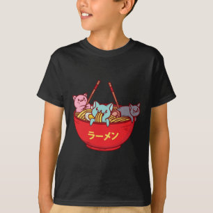 Camiseta Ramen japoneses adorables divertidos del gato del