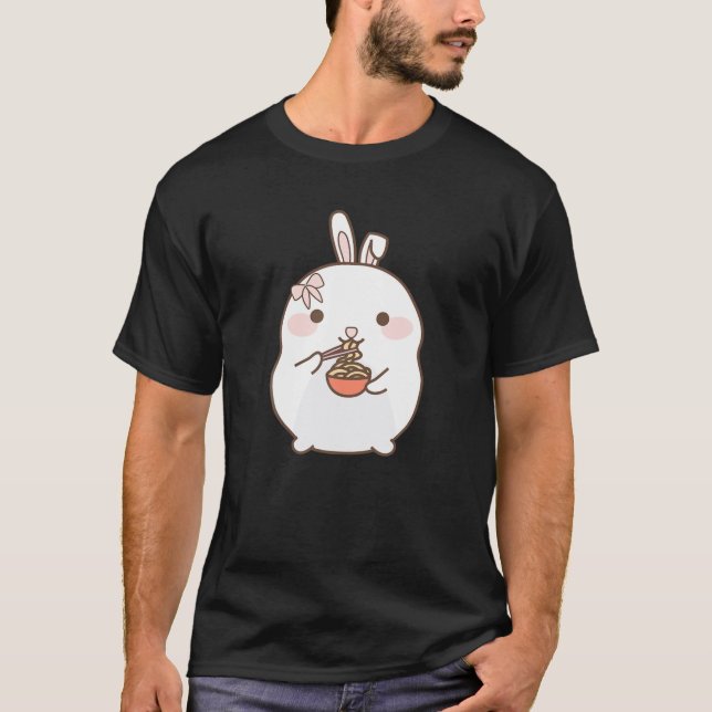 Camiseta Ramen Kawaii Conejo conejo conejo conejo comiendo  (Anverso)