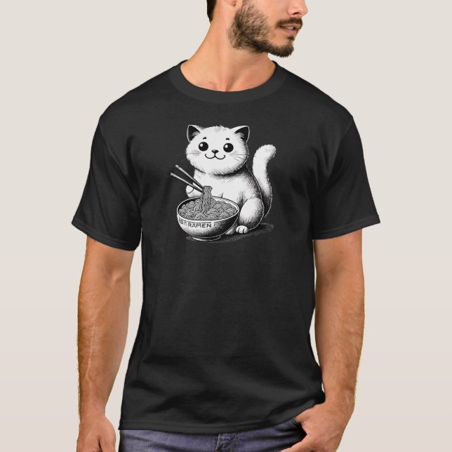 Camiseta Ramen Kitty Delight - Acogedor gato come fideos TS (Anverso)