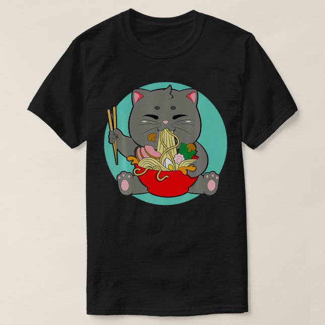 Camiseta Ramen Life Cute Cat Comer Ramen (Diseño del anverso)