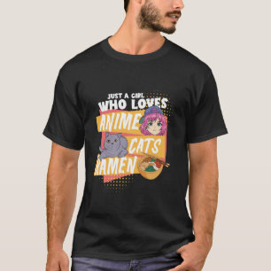 Camiseta Ramen Lover Sólo Un Chica Que Ama Los Gatos De Ani