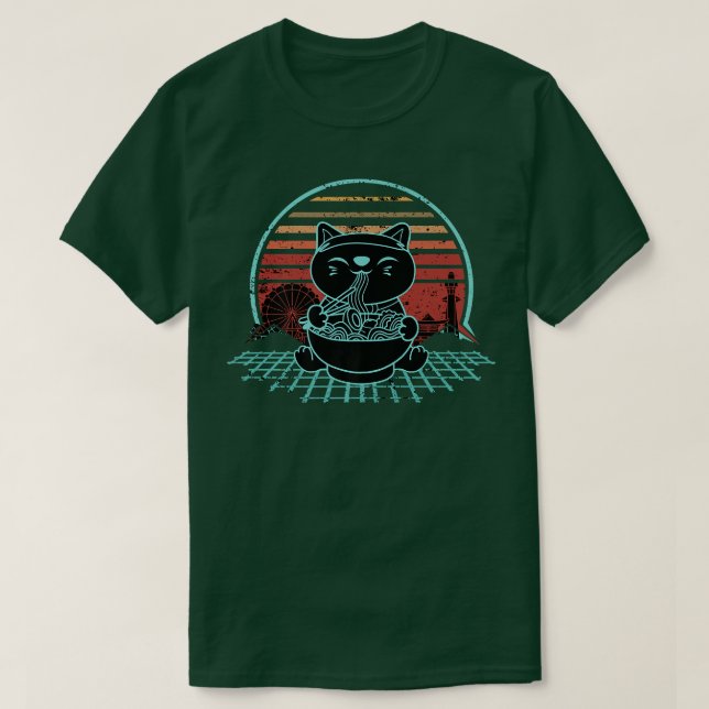 Camiseta Ramen Maneki Cat Neko Kawaii Retrowave Sunset2008 (Diseño del anverso)