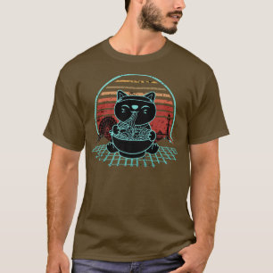 Camiseta Ramen Maneki Cat Neko Kawaii Retrowave Sunset 2007