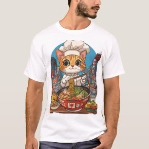 Camiseta Ramen Neko � Gato Chef Divertido Anime Comida