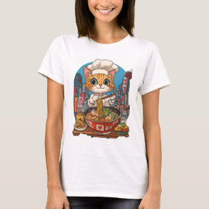 Camiseta Ramen Neko � Gato Chef Divertido Anime Comida
