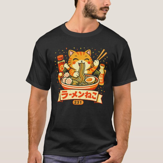 Camiseta Ramen Neko – Gato Japonés de Fideos Adorable (Anverso)
