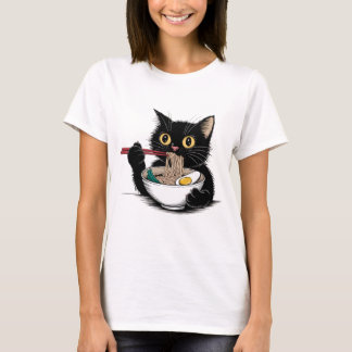 Camiseta Ramen Noodle Black Cat Foodie Lover Best Seller