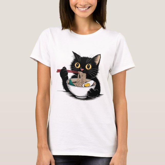 Camiseta Ramen Noodle Black Cat Foodie Lover Best Seller (Anverso)
