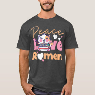 Camiseta Ramen Noodle Bowl Love Japanese Kawaii Cat Peace L