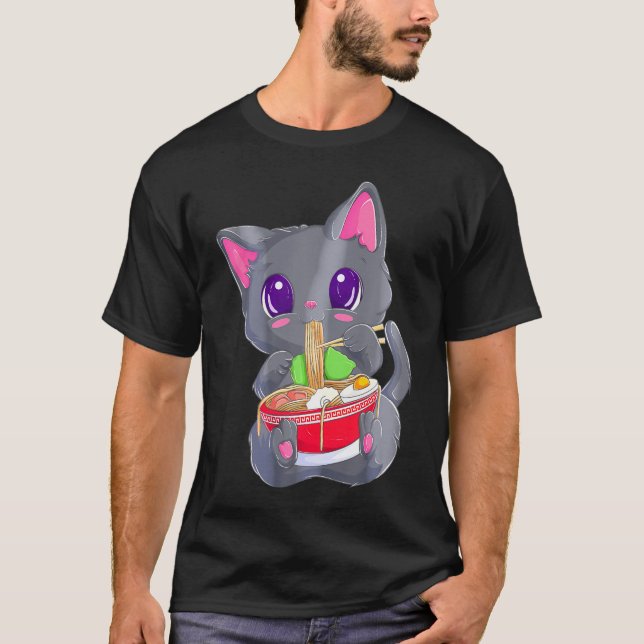 Camiseta Ramen Noodles Kawaii Anime Neko Cat (Anverso)
