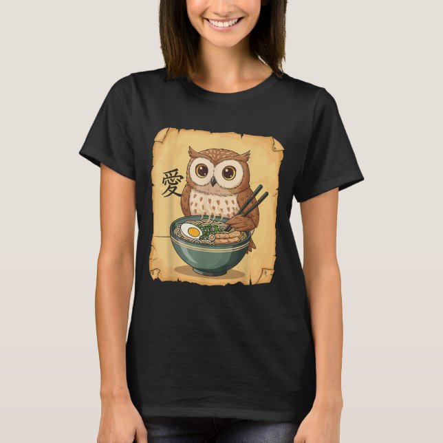 Camiseta Ramen Owl Noodle Kawaii Lover Japanese Funny Graph (Anverso)