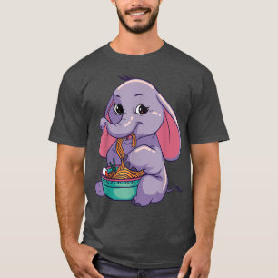 Camiseta Ramen Shirt Kawaii Baby Elephant comiendo Ramen No