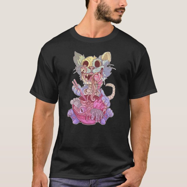 Camiseta Ramen Shirt Pastel Goth Kawaii Weird Cat Eating Ra (Anverso)