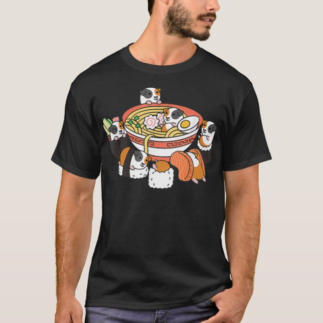 Camiseta Ramen Sushi Mascota de Cerdo de Guinea  (Anverso)