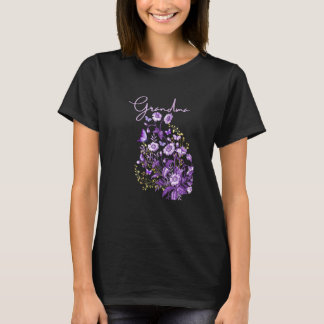 Camiseta Ramo De Flor Morada Abuela Mujeres Con Mariposa
