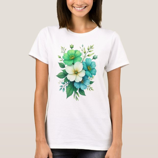 Camiseta Ramo de Flores Blancas y Azules-57453 (Anverso)