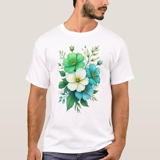 Camiseta Ramo de Flores Blancas y Azules-57453 (Anverso)