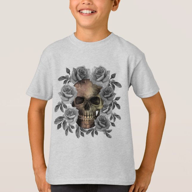 CAMISETA RAMO DE FLORES DE CALAVERA NEGRO Y BLANCO (Anverso)