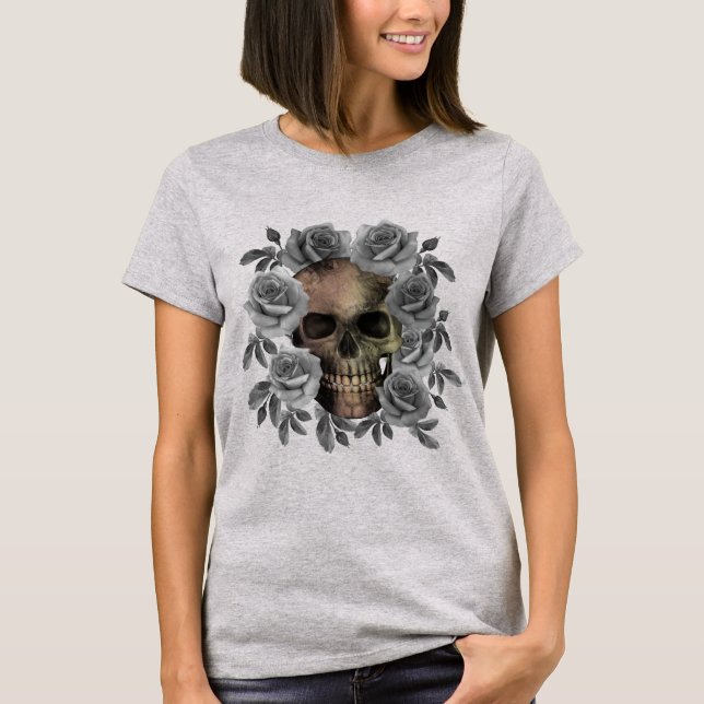 CAMISETA RAMO DE FLORES DE CALAVERA NEGRO Y BLANCO (Anverso)