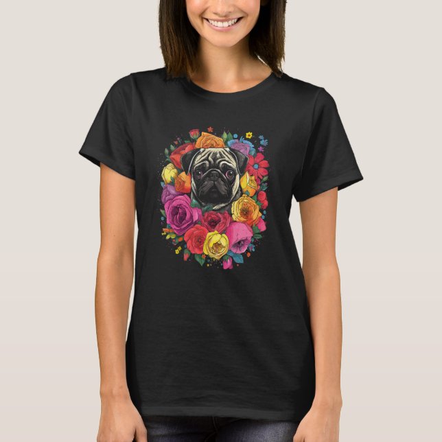 Camiseta Ramo de flores de Pug adorable (Anverso)