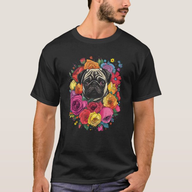Camiseta Ramo de flores de Pug adorable (Anverso)