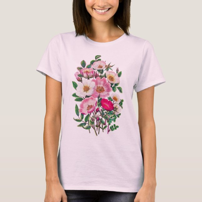 Camiseta Ramo de flores de rosa silvestre rosa y blanco (Anverso)