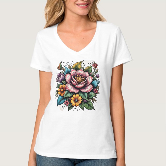 Camiseta Ramo de flores multicolores  (Anverso)