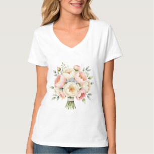 Camiseta Ramo de peonías romántico con anillo de diamantes
