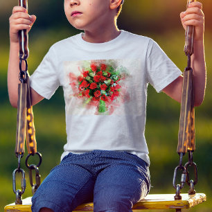 Camiseta Ramo de Rosas Rojas Acuarela sobre Fondo Blanco