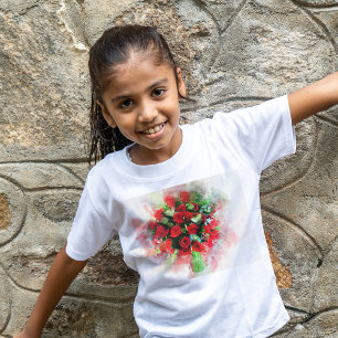 Camiseta Ramo de Rosas Rojas Acuarela sobre Fondo Blanco
