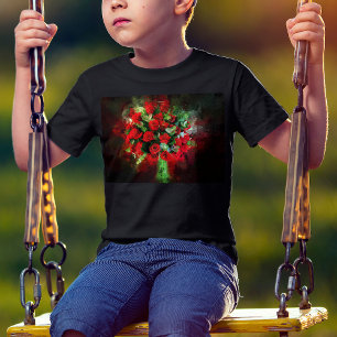 Camiseta Ramo de Rosas Rojas Acuarela sobre Fondo Negro