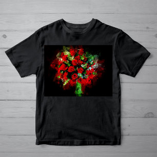 Camiseta Ramo de Rosas Rojas Acuarela sobre Fondo Negro