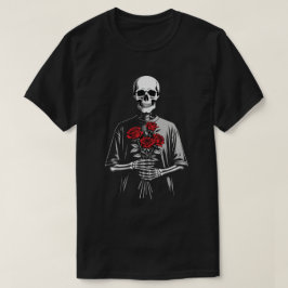 Camiseta Ramo de Rosas Rojas con Esqueleto Oscuro Estética 