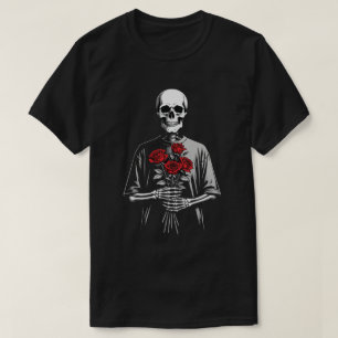Camiseta Ramo de Rosas Rojas con Esqueleto Oscuro Estética
