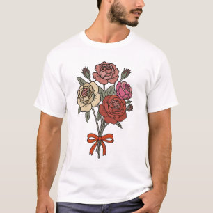 Camiseta Ramo de Rosas Románticas Clásicas con Cinta Roja