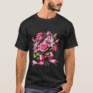 Camiseta Ramo elegante de rosa rosa y lirio con forma de la