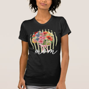 Camiseta Ramo Floral Acuarela Rayas Pastel Mamá