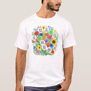 Camiseta Ramo Floral Colorido con Cita Inspiradora