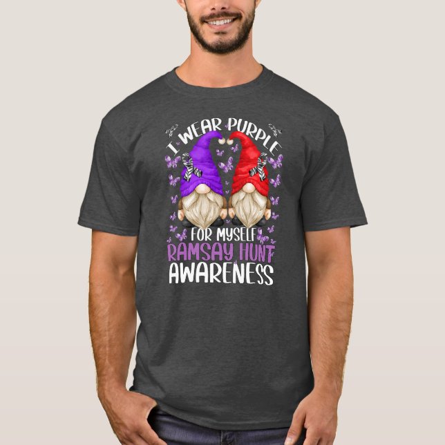 Camiseta Ramsay Hunt Síndrome Awareness Gnome Wear Purple (Anverso)