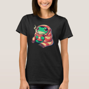 Camiseta Rana acogedora Kawaii con arte de manta cálida y b
